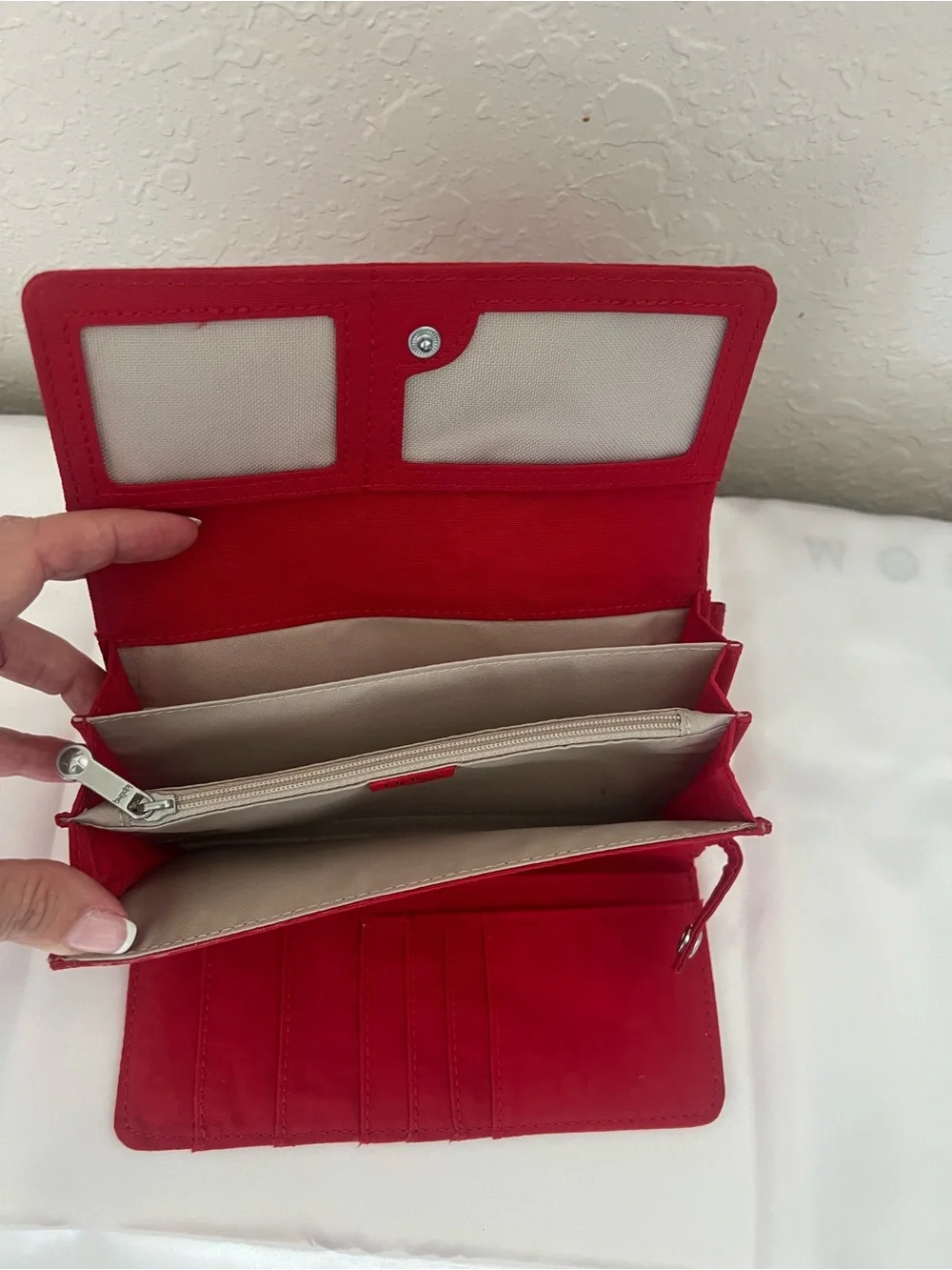 Kipling Red Nylon Large Trifold Organizer Wallet